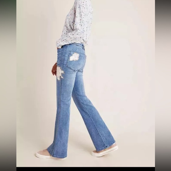 Pilcro Anthropologie high rise rose patch bootcut trouser jeans size 27 - Picture 4 of 11